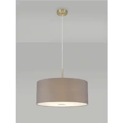 Baymont Antique Brass 1 Light E27 3m Single Pendant c w 500mm Faux Silk Shade, Grey White Laminate c w 500mm Frosted AB Acrylic Diffuser