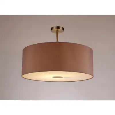 Baymont Satin Nickel 1 Light E27 Semi Flush c w 600mm Dual Faux Silk Shade, Taupe Halo Gold c w 600mm Frosted SN Acrylic Diffuser