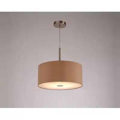 Baymont Satin Nickel 1 Light E27 3m Single Pendant c w 400mm Dual Faux Silk Shade, Antique Gold Ruby c w 400mm Frosted SN Acrylic Diffuser