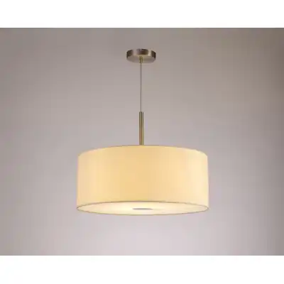 Baymont Satin Nickel 1 Light E27 3m Single Pendant c w 500mm Faux Silk Shade, Ivory Pearl White Laminate c w 500mm Frosted SN Acrylic Diffuser