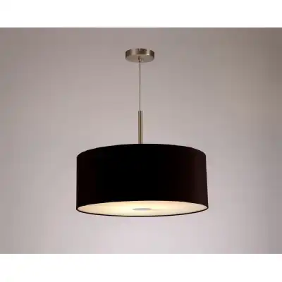 Baymont Satin Nickel 1 Light E27 3m Single Pendant c w 500mm Dual Faux Silk Shade, Black Green Olive c w 500mm Frosted SN Acrylic Diffuser