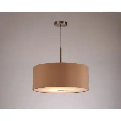 Baymont Satin Nickel 1 Light E27 3m Single Pendant c w 500mm Dual Faux Silk Shade, Antique Gold Ruby c w 500mm Frosted SN Acrylic Diffuser
