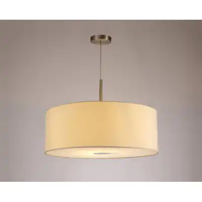 Baymont Satin Nickel 1 Light E27 3m Single Pendant c w 600mm Faux Silk Shade, Ivory Pearl White Laminate c w 600mm Frosted SN Acrylic Diffuser