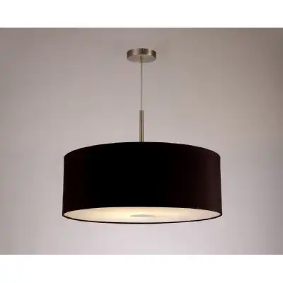 Baymont Satin Nickel 1 Light E27 3m Single Pendant c w 600mm Dual Faux Silk Shade, Black Green Olive c w 600mm Frosted SN Acrylic Diffuser