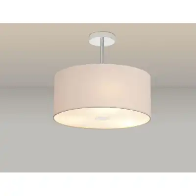 Baymont Polished Chrome 3 Light E27 Semi Flush c w 400 Dual Faux Silk Fabric Shade, Nude Beige Moonlight And 400mm Frosted PC Acrylic Diffuser