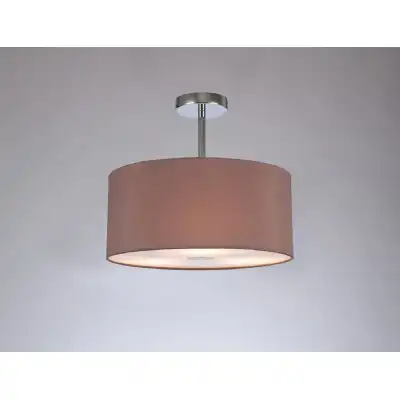 Baymont Polished Chrome 3 Light E27 Semi Flush c w 400 Dual Faux Silk Fabric Shade, Taupe Halo Gold And 400mm Frosted PC Acrylic Diffuser