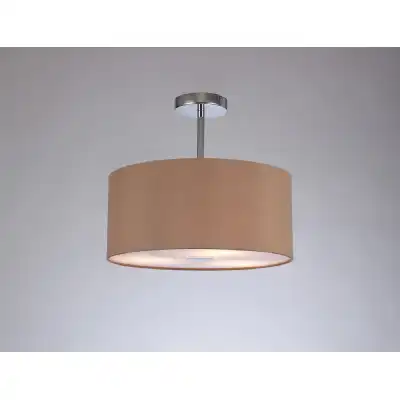 Baymont Polished Chrome 3 Light E27 Semi Flush c w 400 Dual Faux Silk Fabric Shade, Antique Gold Ruby And 400mm Frosted PC Acrylic Diffuser