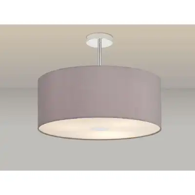 Baymont Polished Chrome 3 Light E27 Semi Flush c w 500 Faux Silk Fabric Shade, Grey White Laminate And 500mm Frosted PC Acrylic Diffuser