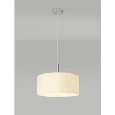 Baymont Polished Chrome 3m 3 Light E27 Single Pendant c w 400 Faux Silk Fabric Shade, Ivory Pearl White Laminate And 400mm Frosted PC Acrylic Diffuser