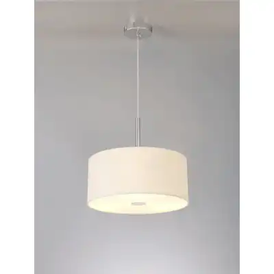 Baymont Polished Chrome 3m 3 Light E27 Single Pendant c w 400 Dual Faux Silk Fabric Shade, Nude Beige Moonlight And 400mm Frosted PC Acrylic Diffuser