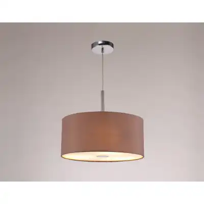 Baymont Polished Chrome 3m 3 Light E27 Single Pendant c w 400 x 180mm Dual Faux Silk Fabric Shade, Taupe Halo Gold And 400mm Frosted PC Acrylic Diffuser