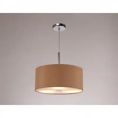 Baymont Polished Chrome 3m 3 Light E27 Single Pendant c w 400 Dual Faux Silk Fabric Shade, Antique Gold Ruby And 400mm Frosted PC Acrylic Diffuser
