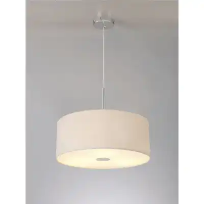 Baymont Polished Chrome 3m 3 Light E27 Single Pendant c w 500 Dual Faux Silk Fabric Shade, Nude Beige Moonlight And 500mm Frosted PC Acrylic Diffuser