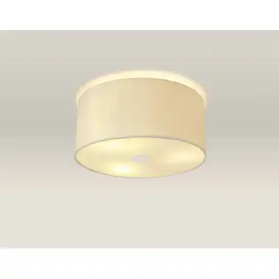 Baymont Polished Chrome 3 Light E27 Drop Flush Ceiling c w 400mm Faux Silk Fabric Shade Ivory Pearl White Laminate And 400mm Frosted PC Diffuser