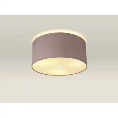 Baymont Polished Chrome 3 Light E27 Drop Flush Ceiling c w 400 Dual Faux Silk Fabric Shade, Taupe Halo Gold And 400mm Frosted PC Acrylic Diffuser