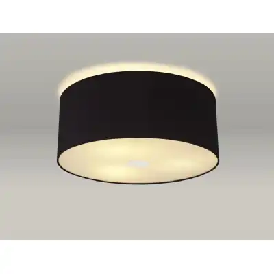 Baymont Polished Chrome 3 Light E27 Drop Flush Ceiling c w 500 Dual Faux Silk Fabric Shade, Black Green Olive And 500mm Frosted PC Acrylic Diffuser
