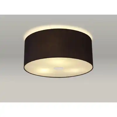 Baymont Polished Chrome 3 Light E27 Drop Flush Ceiling c w 500 Faux Silk Fabric Shade, Black White Laminate And 500mm Frosted PC Acrylic Diffuser