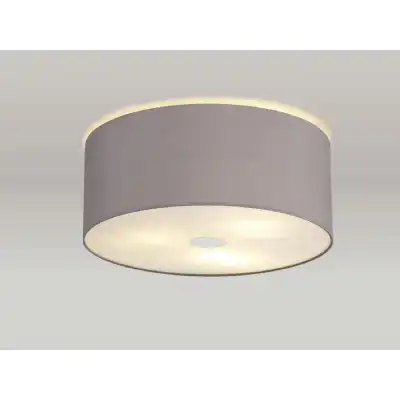 Baymont Polished Chrome 3 Light E27 Drop Flush Ceiling c w 500 Faux Silk Fabric Shade, Grey White Laminate And 500mm Frosted PC Acrylic Diffuser