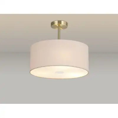 Baymont Antique Brass 3 Light E27 Semi Flush c w 400 Dual Faux Silk Fabric Shade, Nude Beige Moonlight And 400mm Frosted AB Acrylic Diffuser