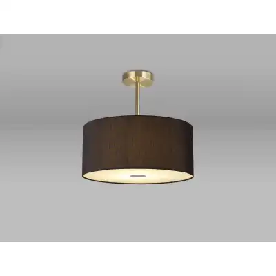 Baymont Antique Brass 3 Light E27 Semi Flush c w 400 Faux Silk Fabric Shade, Black White Laminate And 400mm Frosted PC Acrylic Diffuser