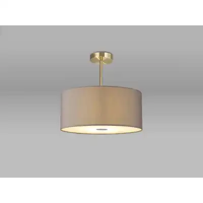 Baymont Antique Brass 3 Light E27 Semi Flush c w 400 x 180mm Faux Silk Fabric Shade, Grey White Laminate And 400mm Frosted AB Acrylic Diffuser
