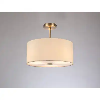 Baymont Antique Brass 3 Light E27 Semi Flush c w 400mm Faux Silk Shade, Ivory Pearl White Laminate And 400mm Frosted AB Acrylic Diffuser