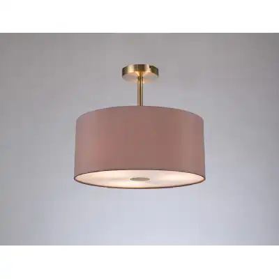 Baymont Antique Brass 3 Light E27 Semi Flush c w 400mm Dual Faux Silk Shade, Taupe Halo Gold And 400mm Frosted AB Acrylic Diffuser