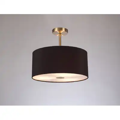 Baymont Antique Brass 3 Light E27 Semi Flush c w 400mm Dual Faux Silk Shade, Black Green Olive And 400mm Frosted AB Acrylic Diffuser