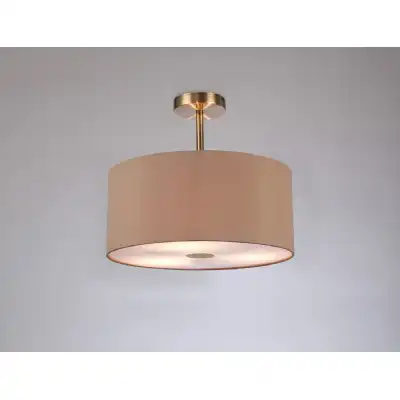 Baymont Antique Brass 3 Light E27 Semi Flush c w 400mm Dual Faux Silk Shade, Antique Gold Ruby And 400mm Frosted AB Acrylic Diffuser
