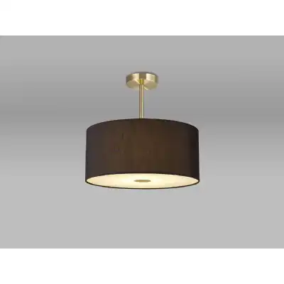 Baymont Antique Brass 3 Light E27 Semi Flush c w 400mm Faux Silk Shade, Black White Laminate And 400mm Frosted AB Acrylic Diffuser