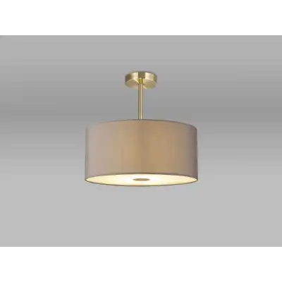 Baymont Antique Brass 3 Light E27 Semi Flush c w 400mm Faux Silk Shade, Grey White Laminate And 400mm Frosted AB Acrylic Diffuser