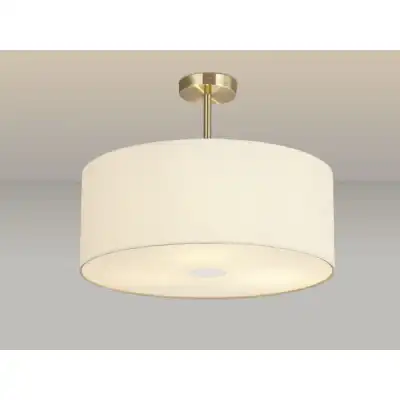 Baymont Antique Brass 3 Light E27 Semi Flush c w 500 Faux Silk Fabric Shade, Ivory Pearl White Laminate And 500mm Frosted AB Acrylic Diffuser