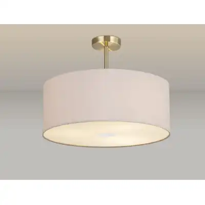Baymont Antique Brass 3 Light E27 Semi Flush c w 500 Dual Faux Silk Fabric Shade, Nude Beige Moonlight And 500mm Frosted AB Acrylic Diffuser