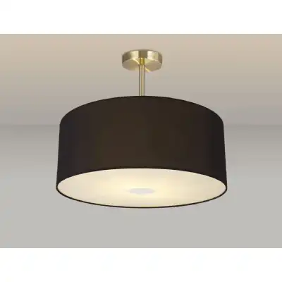 Baymont Antique Brass 3 Light E27 Semi Flush c w 500 Dual Faux Silk Fabric Shade, Black Green Olive And 500mm Frosted AB Acrylic Diffuser