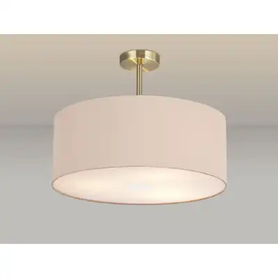 Baymont Antique Brass 3 Light E27 Semi Flush c w 500 Dual Faux Silk Fabric Shade, Antique Gold Ruby And 500mm Frosted AB Acrylic Diffuser