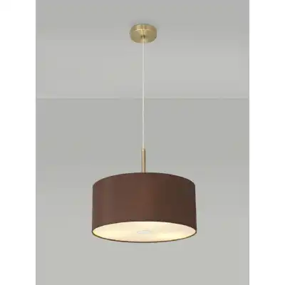 Baymont Antique Brass 3m 3 Light E27 Single Pendant c w 400 Dual Faux Silk Fabric Shade, Raw Cocoa Grecian Bronze And 400mm Frosted AB Acrylic Diffuser
