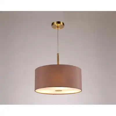 Baymont Antique Brass 3m 3 Light E27 Single Pendant c w 400mm Dual Faux Silk Shade, Taupe Halo Gold And 400mm Frosted AB Acrylic Diffuser