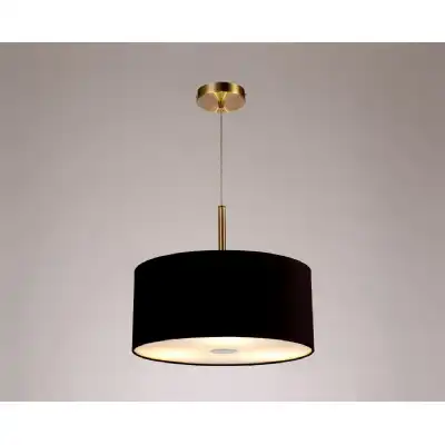 Baymont Antique Brass 3m 3 Light E27 Single Pendant c w 400mm Dual Faux Silk Shade, Black Green Olive And 400mm Frosted AB Acrylic Diffuser