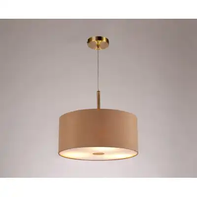 Baymont Antique Brass 3m 3 Light E27 Single Pendant c w 400mm Dual Faux Silk Shade, Antique Gold Ruby And 400mm Frosted AB Acrylic Diffuser