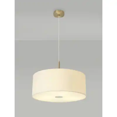 Baymont Antique Brass 3m 3 Light E27 Single Pendant c w 500 Faux Silk Fabric Shade, Ivory Pearl White Laminate And 500mm Frosted AB Acrylic Diffuser