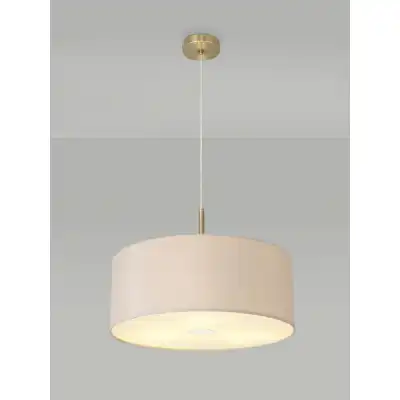 Baymont Antique Brass 3m 3 Light E27 Single Pendant c w 500 Dual Faux Silk Fabric Shade, Nude Beige Moonlight And 500mm Frosted AB Acrylic Diffuser
