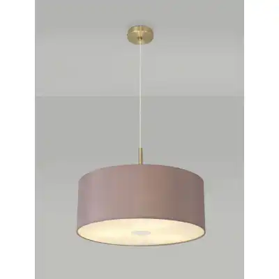 Baymont Antique Brass 3m 3 Light E27 Single Pendant c w 500 x 200mm Dual Faux Silk Fabric Shade, Taupe Halo Gold And 500mm Frosted AB Acrylic Diffuser