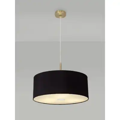 Baymont Antique Brass 3m 3 Light E27 Single Pendant c w 500 Dual Faux Silk Fabric Shade, Black Green Olive And 500mm Frosted AB Acrylic Diffuser