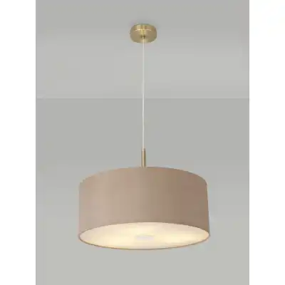 Baymont Antique Brass 3m 3 Light E27 Single Pendant c w 500 x 200mm Dual Faux Silk Fabric Shade, Antique Gold Ruby And 500mm Frosted AB Acrylic Diffuser