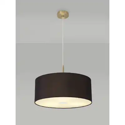 Baymont Antique Brass 3m 3 Light E27 Single Pendant c w 500 x 200mm Faux Silk Fabric Shade, Black White Laminate And 500mm Frosted AB Acrylic Diffuser