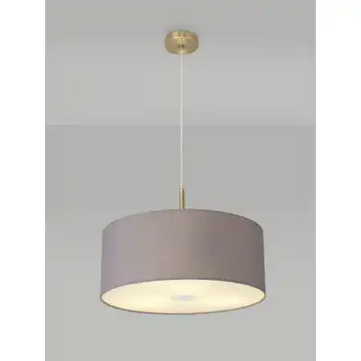Baymont Antique Brass 3m 3 Light E27 Single Pendant c w 500 x 200mm Faux Silk Fabric Shade, Grey White Laminate And 500mm Frosted AB Acrylic Diffuser