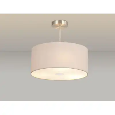 Baymont Satin Nickel 3 Light E27 Semi Flush c w 400 Dual Faux Silk Fabric Shade, Nude Beige Moonlight And 400mm Frosted PC Acrylic Diffuser