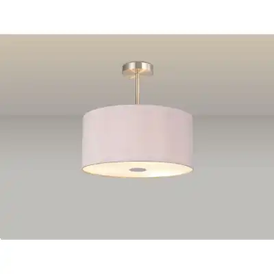 Baymont Satin Nickel 3 Light E27 Semi Flush c w 400 x 180mm Dual Faux Silk Fabric Shade, Taupe Halo Gold And 400mm Frosted PC Acrylic Diffuser