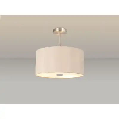 Baymont Satin Nickel 3 Light E27 Semi Flush c w 400 Dual Faux Silk Fabric Shade, Antique Gold Ruby And 400mm Frosted PC Acrylic Diffuser