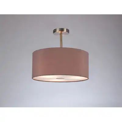 Baymont Satin Nickel 3 Light E27 Semi Flush c w 400mm Dual Faux Silk Shade, Taupe Halo Gold And 400mm Frosted SN Acrylic Diffuser